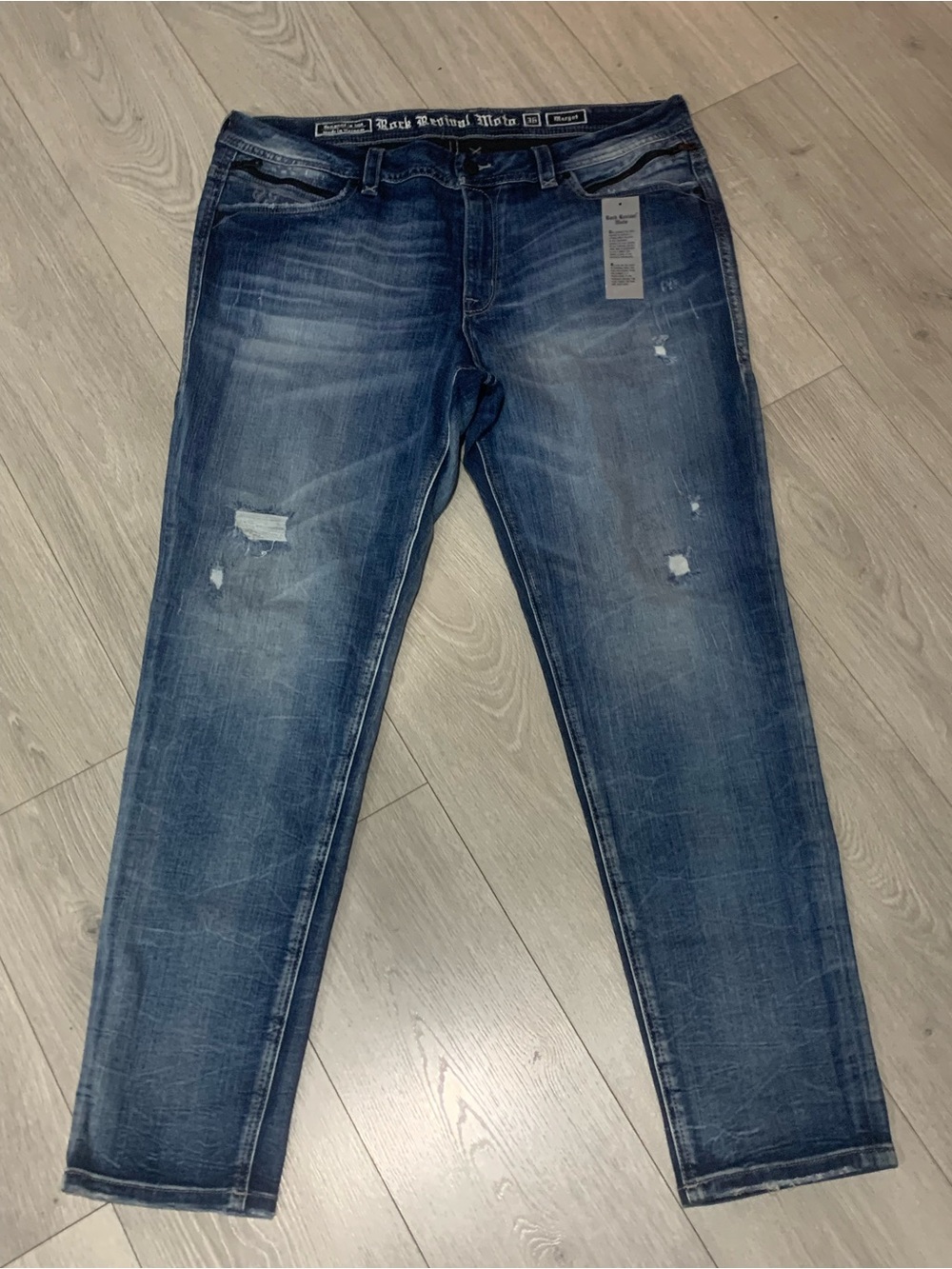 Brand New Women’s Rock Revival Moto Margot Skinny Distressed Dark Blue Jeans